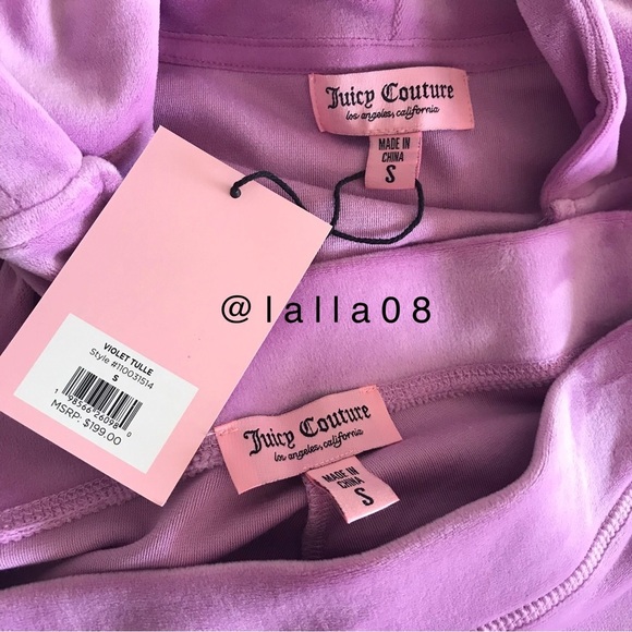 JUICY COUTURE Velour OG Bling Tracksuit Hoodie & Pant Set Violet Pink Small - Picture 14 of 15